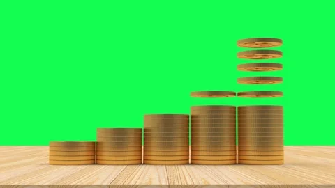 Stacks of Gold Coins with Falling Coins on Green Screen 4K Animation Stockbeeldmateriaal 332815096