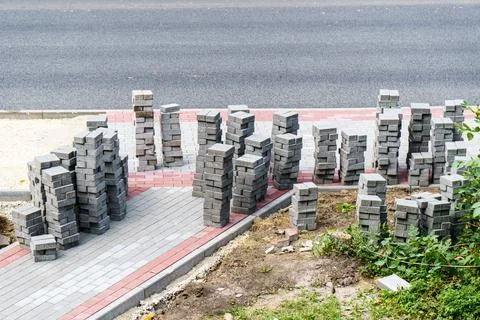 Stacks with gray paving slabs Fotos de archivo