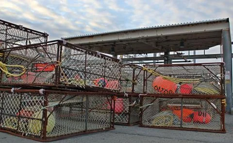 Stacks of large crab pots Stock Photos