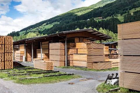 Stacks of lumber in a sawmill 写真素材