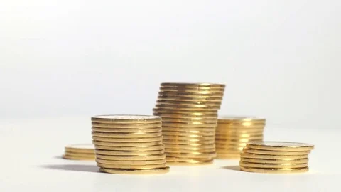 Stacks of metal coins Stock Footage 70211490