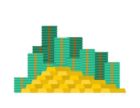 Stacks of money and gold. Stack of dollars and gold bars. Stacks of cash Stock Illustration
