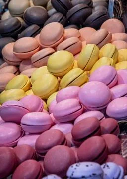 Stacks of multicoloured Macaroon biscuits Stock Photos