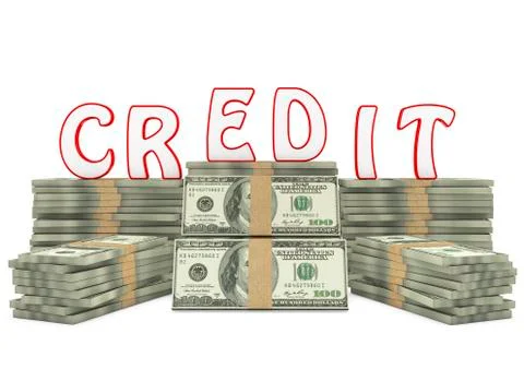 Stacks of one hundred dollars banknotes and credit text Stock Illustration