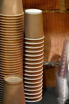 Stacks of Paper Coffee Cups Texture Background Stock Photos