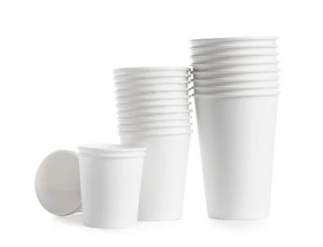 Stacks of paper cups isolated on white background Stock Photos