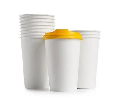 Stacks of paper cups isolated on white background Stock Photos