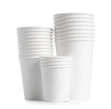 Stacks of paper cups isolated on white background Stock Photos