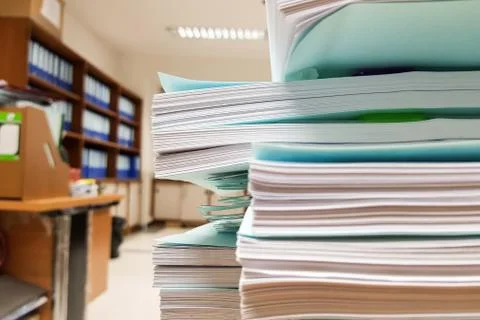 Stacks of paper document on Beautiful office background,design for Illustrati Stock Photos