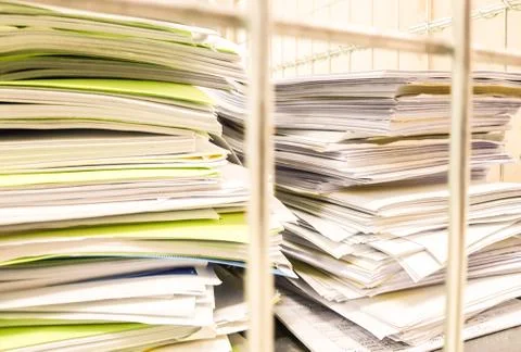 Stacks of Paper sheet on Document Cart,office concept background Foto stock