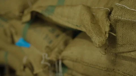 Stacks Of Pepper Sacks In Warehouse Stock Footage 61490213