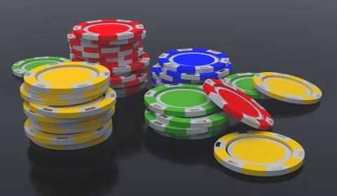 Stacks of poker chips 3d render illustration on a black background Stock Illustration