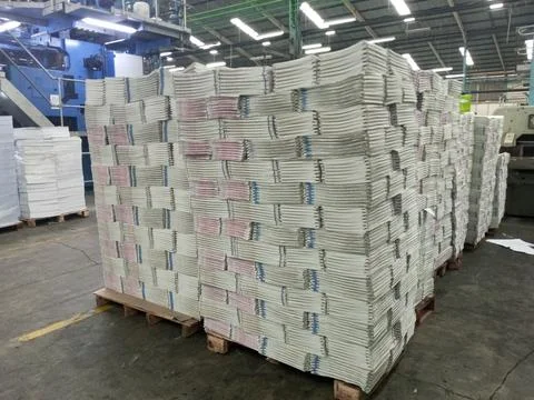 Stacks of Printed Paper for Distribution or Recycling Stock Photos