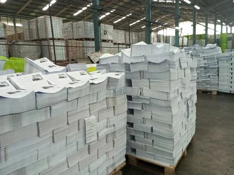 Stacks of Printed Paper for Distribution or Recycling Stock Photos