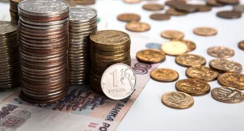 Stacks of Russian rubles with note Stock Photos