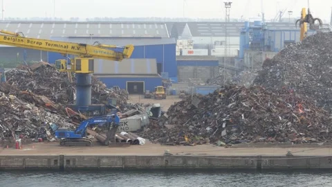 Stacks of scrap at a scrap terminal in the port of Antwerp. Stock Footage 131465649