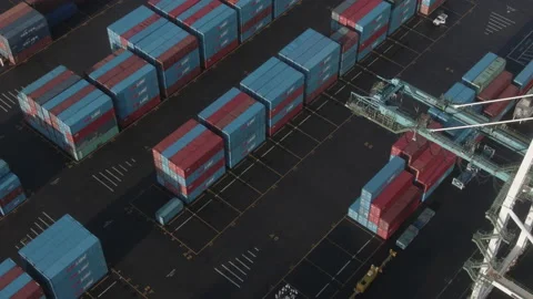 Stacks of Shipping Containers in a Shipping Yard Stock Footage 208762916
