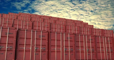 Stacks of shipping containers under evening cloudscape Stock Footage 112322081