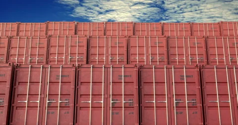 Stacks of shipping containers under sunset cloudscape Stock Footage 112333824