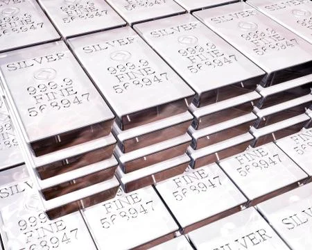 Stacks of silver bars Illustrazione stock
