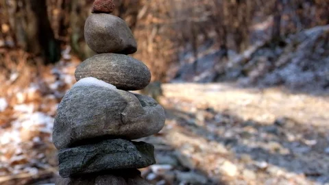 Stacks of stones in the woods Stock Footage 86451405