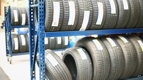 Stacks of Tires at a Shop Stock Footage 47213094