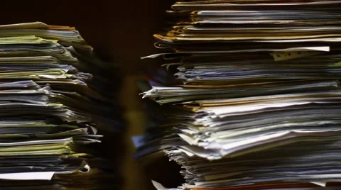 Stacks of unsolved, old documentation in the archive Stock Footage 53021363