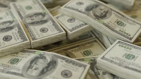 Stacks upon stacks of one hundred dollars Stock Footage 253600701