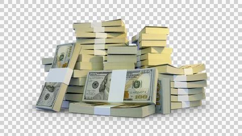 Stacks of US dollar notes. A lot of money isolated on transparent background Stock Illustration