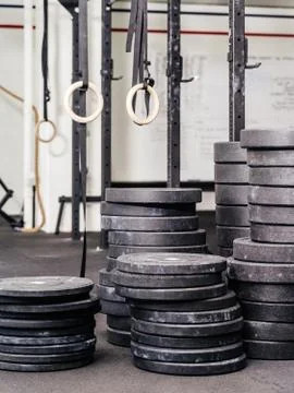 Stacks of weights at the gym Stock Photos