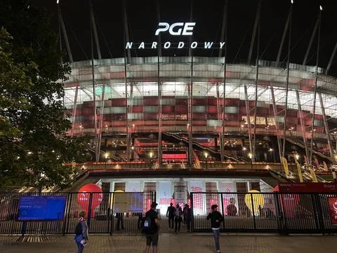  Stadion bei Nacht - Warschau 16.06.2023: Polen vs. Deutschland, PGE Narod... Stock Photos