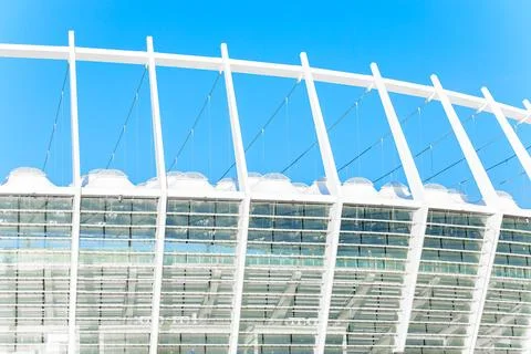 Stadium architecture external construction geometric pattern pillars white ma Stock Photos