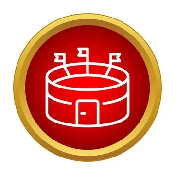 Stadium arena symbol with flags on red and gold button Stock Illustration