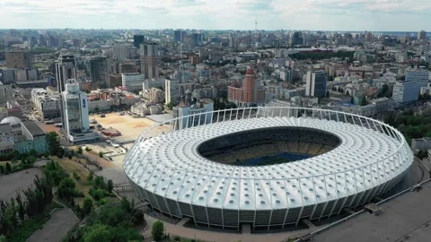 Stadium. cityscape time of day night. The view from the top to the illuminated s Stock Footage 264520865