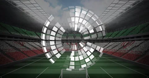 Stadium with digital circular pattern animation over green soccer field Stock Footage 305519605