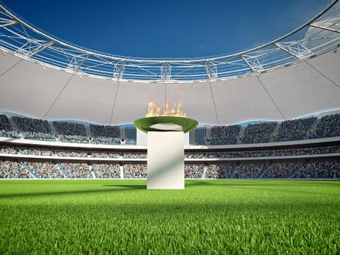 Stadium with fire for the big games. 3d rendering Illustrazione stock