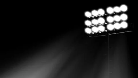 Stadium flood lights turned on on a black background 3d render illustration side Stock Illustration