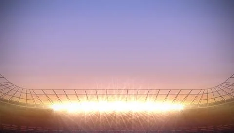 Stadium floodlight array is glowing in flat design, highlighting seating bowl Foto stock
