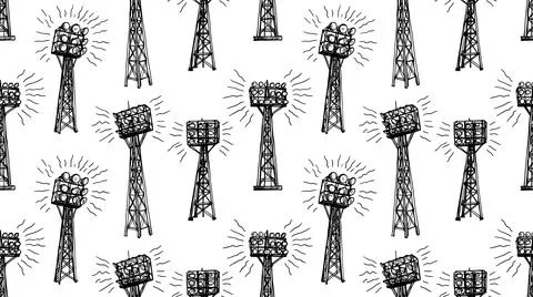 Stadium floodlight tower pattern in hand drawn black line style Stock Illustration
