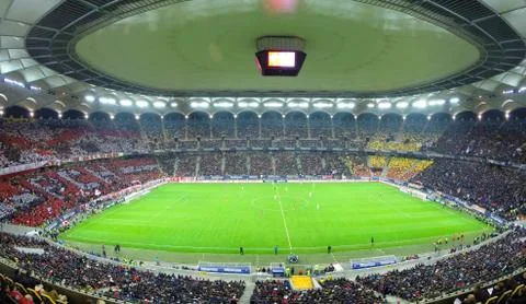 Stadium full with crowd of soccer fans. National Arena, Bucharest Stock Photos