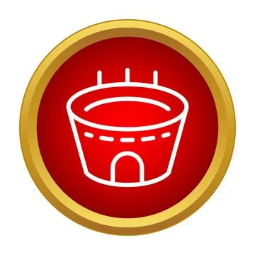 Stadium icon in round red gold button Stock Illustration