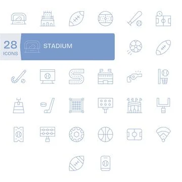 Stadium including 32 256x256 Thin Line Vector Illustrations Stock Illustration