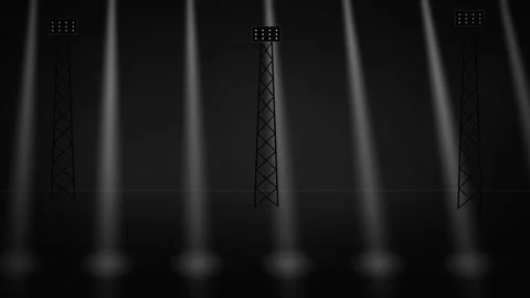 Stadium light beams gantry sync towers mono white loop 9761 seamless loop Stock Footage 342325020
