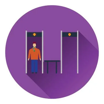 Stadium metal detector frame with inspecting fan icon Stock Illustration
