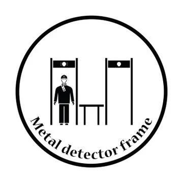 Stadium metal detector frame with inspecting fan icon Stock Illustration