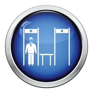 Stadium metal detector frame with inspecting fan icon Stock Illustration