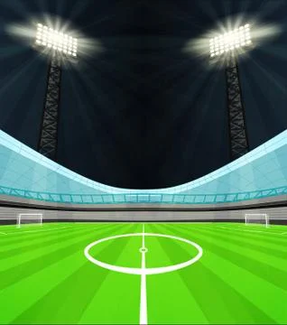 Stadium midfield view with shiny reflectors at night vector illustration Stockillustratie