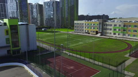 Stadium provides view of high-rise residential buildings Stock Footage 279140656