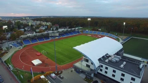 Stadium with a running track, aerial view Stock Footage 85289522