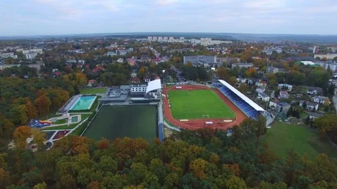 Stadium with a running track, aerial view Stock Footage 85289541